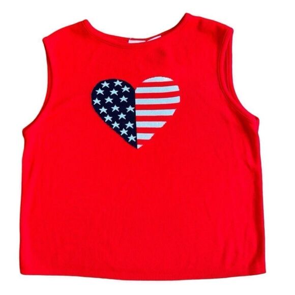 White Stag Tops - White Stag Women's Red Sleeveless Knit American Flag Heart Top Size Large 12/14